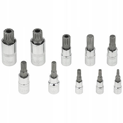 Набір біт впресованих у головку SPLINE М4-М10 (1/2"/1/4"/3/8") 10 од. Vorfal V08055, фото 3