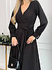 Жіноча Сукня з рукавом на Запах із Костюмної тканини в талії на широкому поясі Колір чорний, фото 10