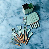 Набір кухонного приладдя з ножами Zepline 19 предметів кухонний набір ножів з підставкою і дошкою бірюзовий, фото 4