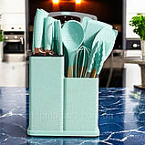 Набір кухонного приладдя з ножами Zepline 19 предметів кухонний набір ножів з підставкою і дошкою бірюзовий, фото 2