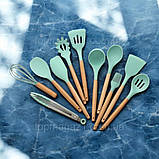 Набір кухонного приладдя з ножами Zepline 19 предметів кухонний набір ножів з підставкою і дошкою бірюзовий, фото 6