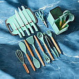 Набір кухонного приладдя з ножами Zepline 19 предметів кухонний набір ножів з підставкою і дошкою бірюзовий, фото 5
