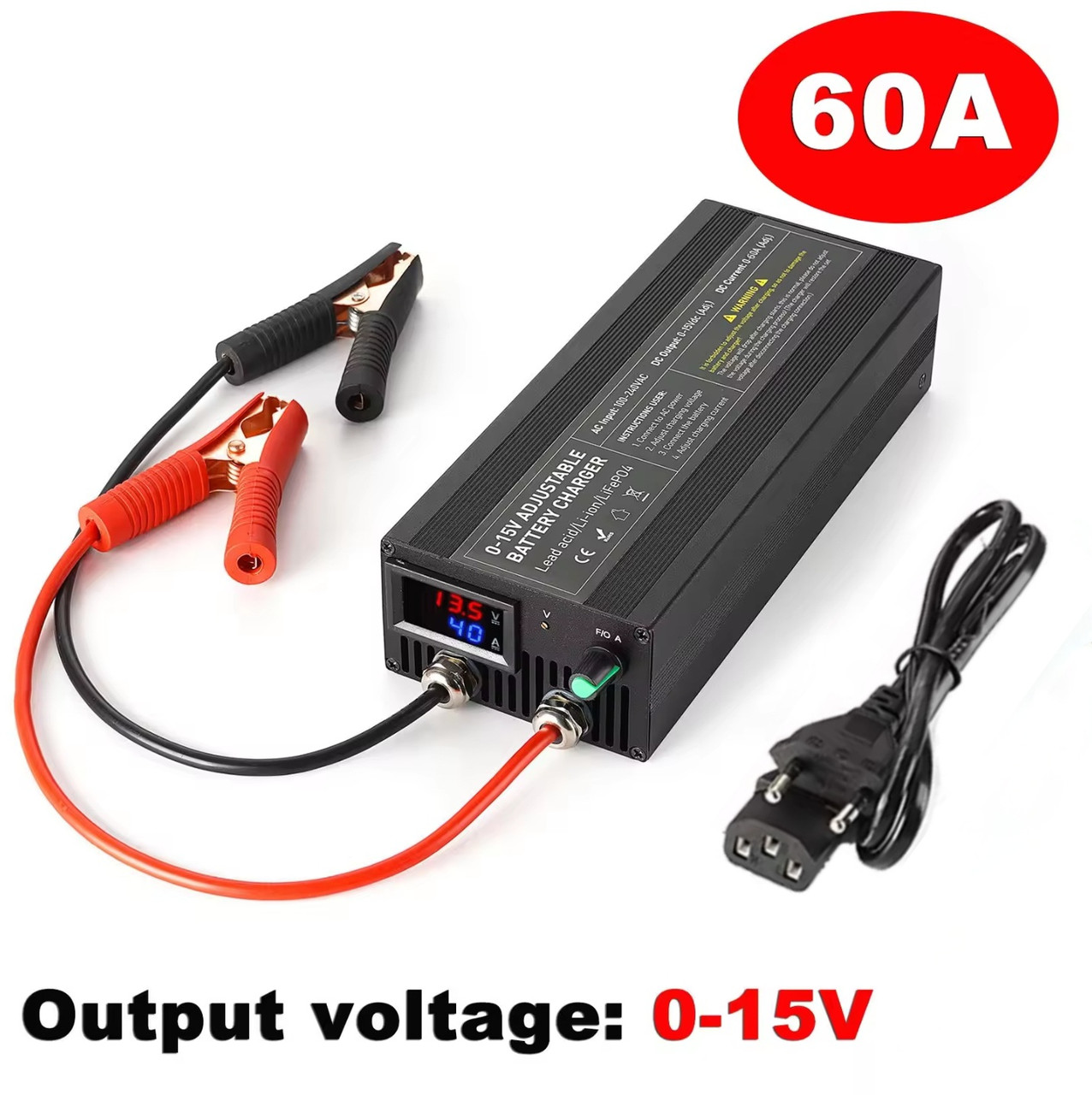 Потужний зарядний пристрій 0-15V 0-60A заряджання для акумуляторів LiFePo4, Li-ion, Lead acid