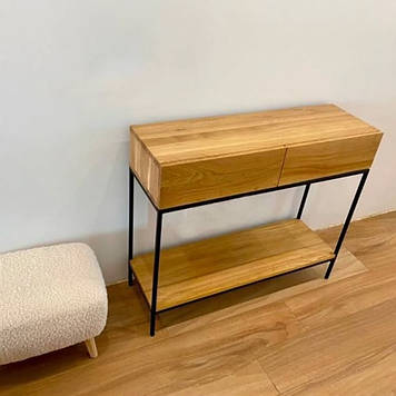 Дерев'яний дубовий столик на 2 шухляди з полицею високий loft 1000х800х300 мм