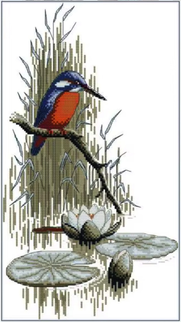 Набір для вишивання за нанесеною на канву схемою “Birds by the river”.AIDA 14CT printed , 27*43 см, фото 1
