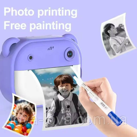 Дитячий цифровий фотоапарат миттєвого друку на дві камери Children Printing Camera Y600 12 Мп 64 Гб Фіолет