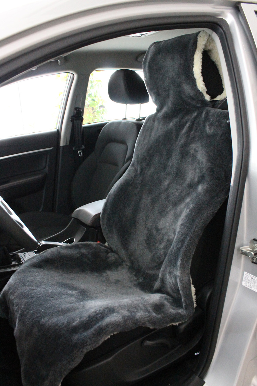 Накидка на сидіння автомобіля з натурального хутра овчини (мутона) сіра