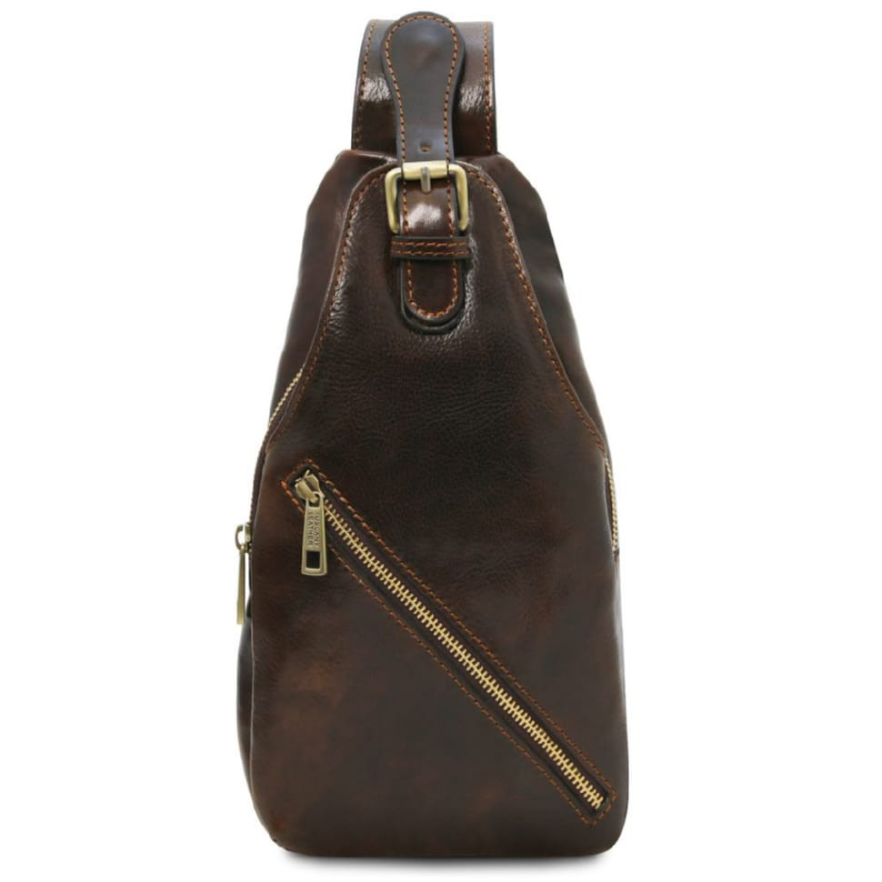 Шкіряна сумка-слінг кросовер нагрудна crossover bag Tuscany TL142195 (Темно-коричневий)