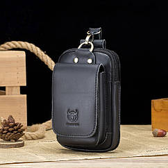 Сумка чохол на ремінь із натуральної шкіри T0456 Bull чорна