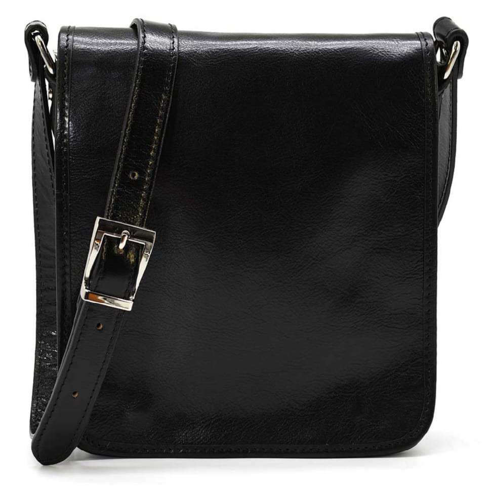 Чоловіча шкіряна сумка через плече місткий месенджер із натуральної шкіри чорна 26*22*8 см, фото 1