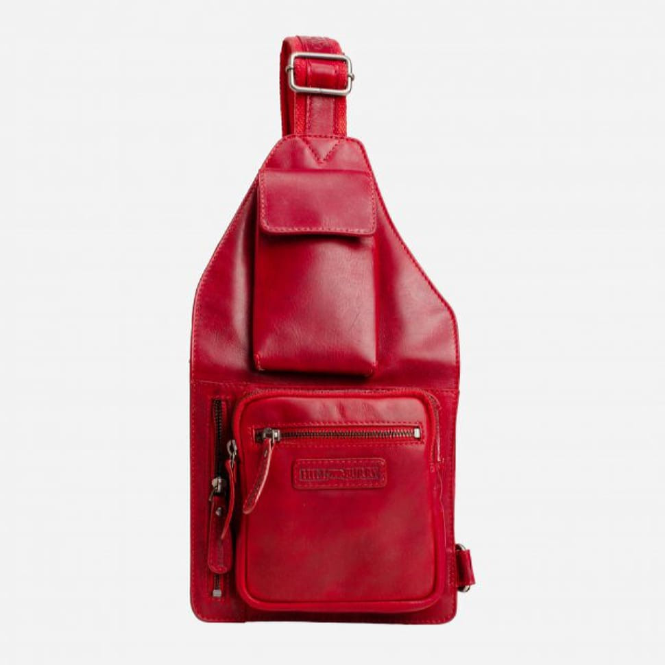 Чоловіча шкіряна сумка-слінг крос-боді червона HILL BURRY HB3338R, фото 1