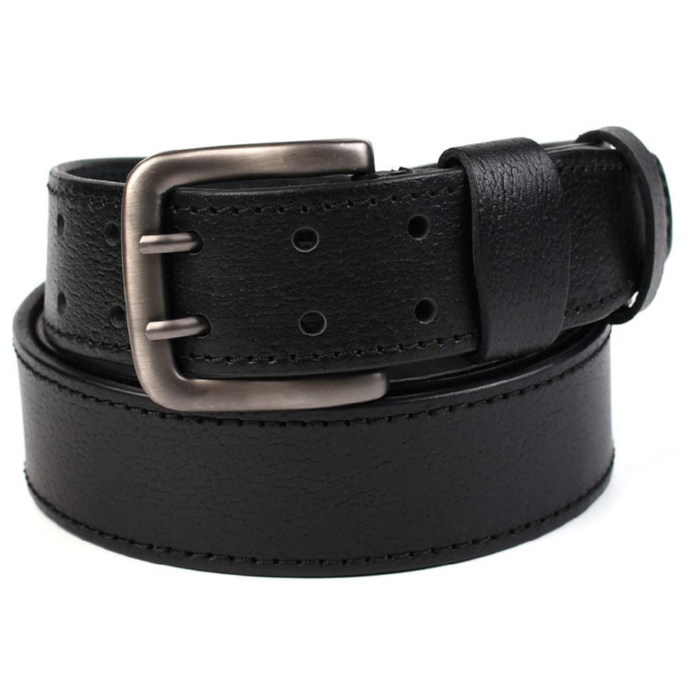 Ремінь зі шкіри буйвола на два язички LIMARY Lim-247A 40 мм чорний, фото 1