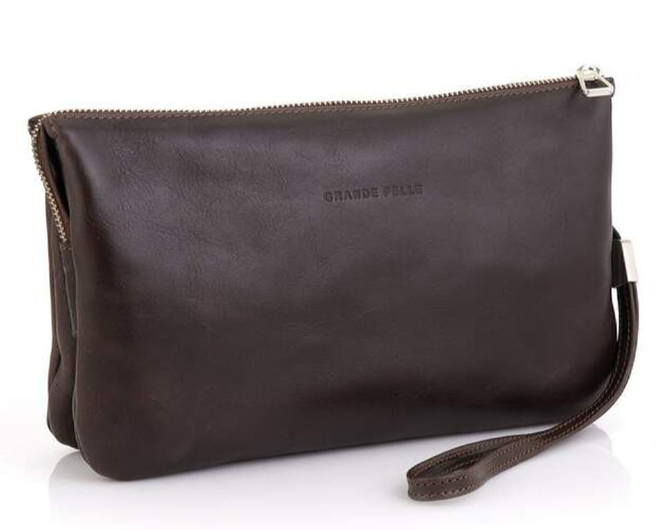 Барсетка чоловіча клатч 705620, коричнева гладка шкіра Grande Pelle, фото 1