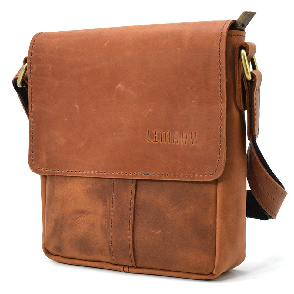 Невелика чоловіча сумка через плече шкіряна Limary lim-354RB коньячна, фото 1