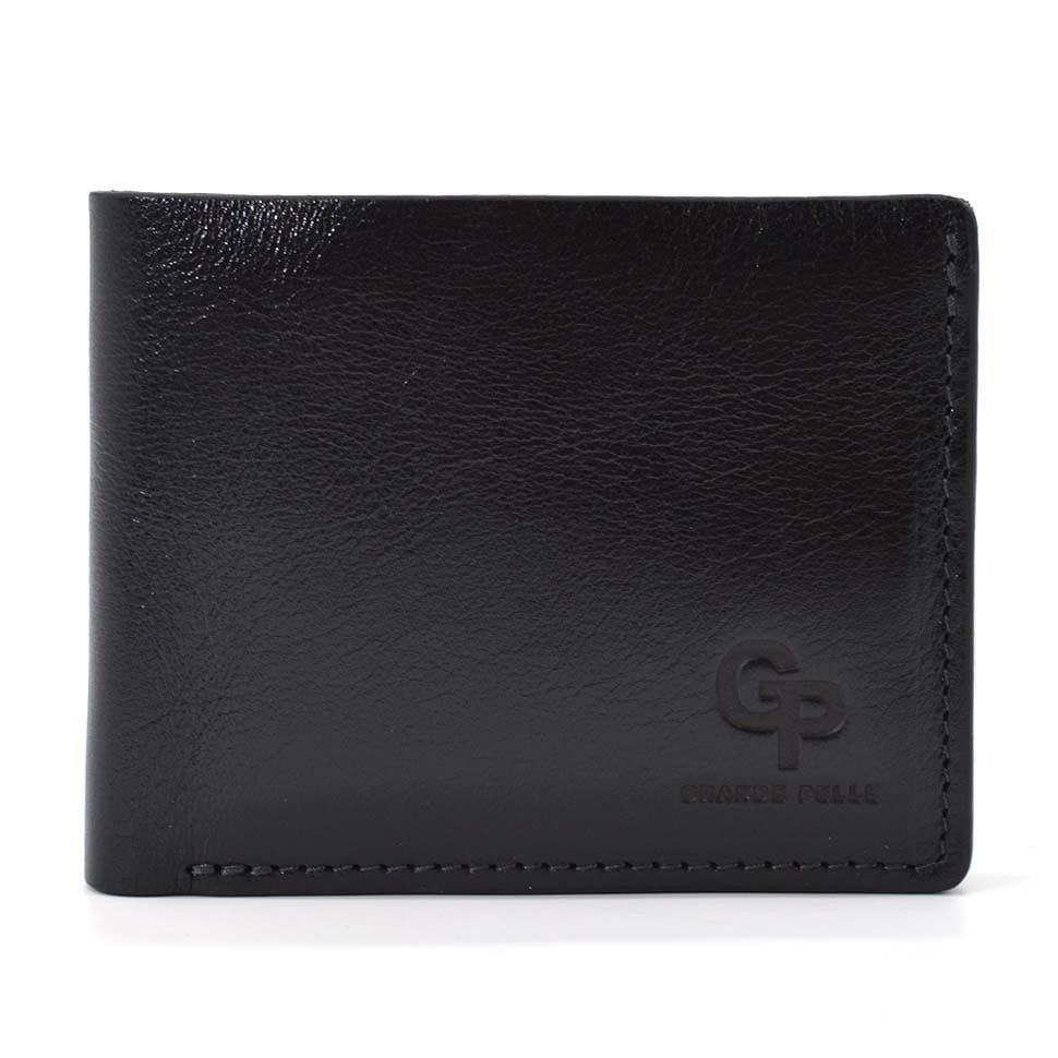 Чоловіче шкіряне портмоне чорне глянсове Grande Pelle 508610, фото 1