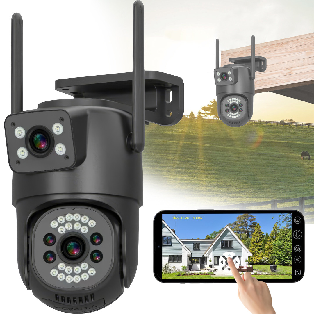 Камера відеоспостереження з двома об'єктивами 3+3 Мп 2L-V21-4G Чорна V380PRO, фото 1