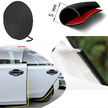 Молдинг стрічка на кромку дверей силікон на скотчі / клеїться по крайці для захисту / Чорний 5 метрів