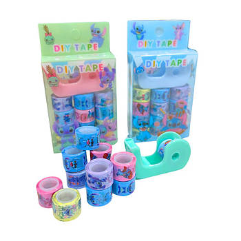 Скотч декоративний Decor набір 12 шт. 1,2 см*2,2 м Стіч, асорті з диспенсором HLL-1201-ST