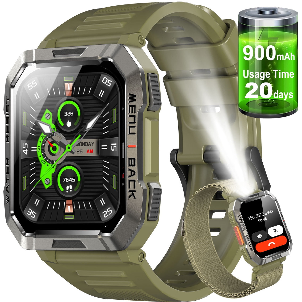 Смарт-годинник Blackview W60 Green 2.01" Display 900mAh Battery LED Flashlight IP68