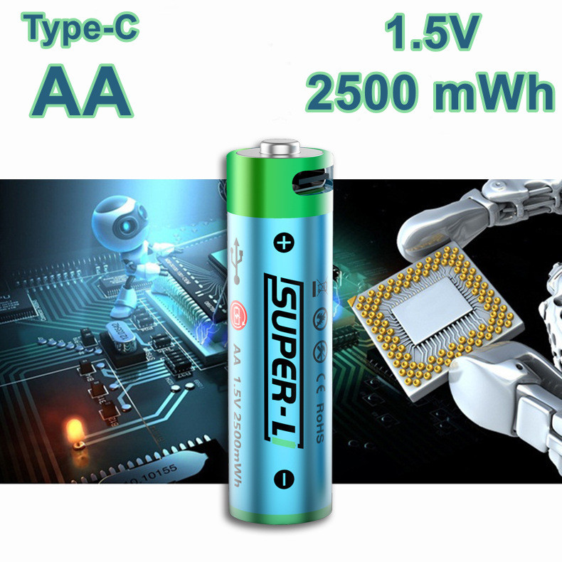 Акумулятор з USB Type-C зарядкою Super-L Li-Ion AA 1.5V 2500 mWh, фото 1