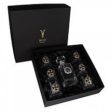 Подарунковий набір для віскі "Розвідка" кришталевий графин та склянки з декоративними накладками