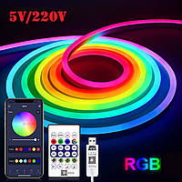 Світлодіодна неонова RGB Smart LED стрічка CAPITAL 5V/220V 7х15мм IP65 (Комплект 5 метрів)