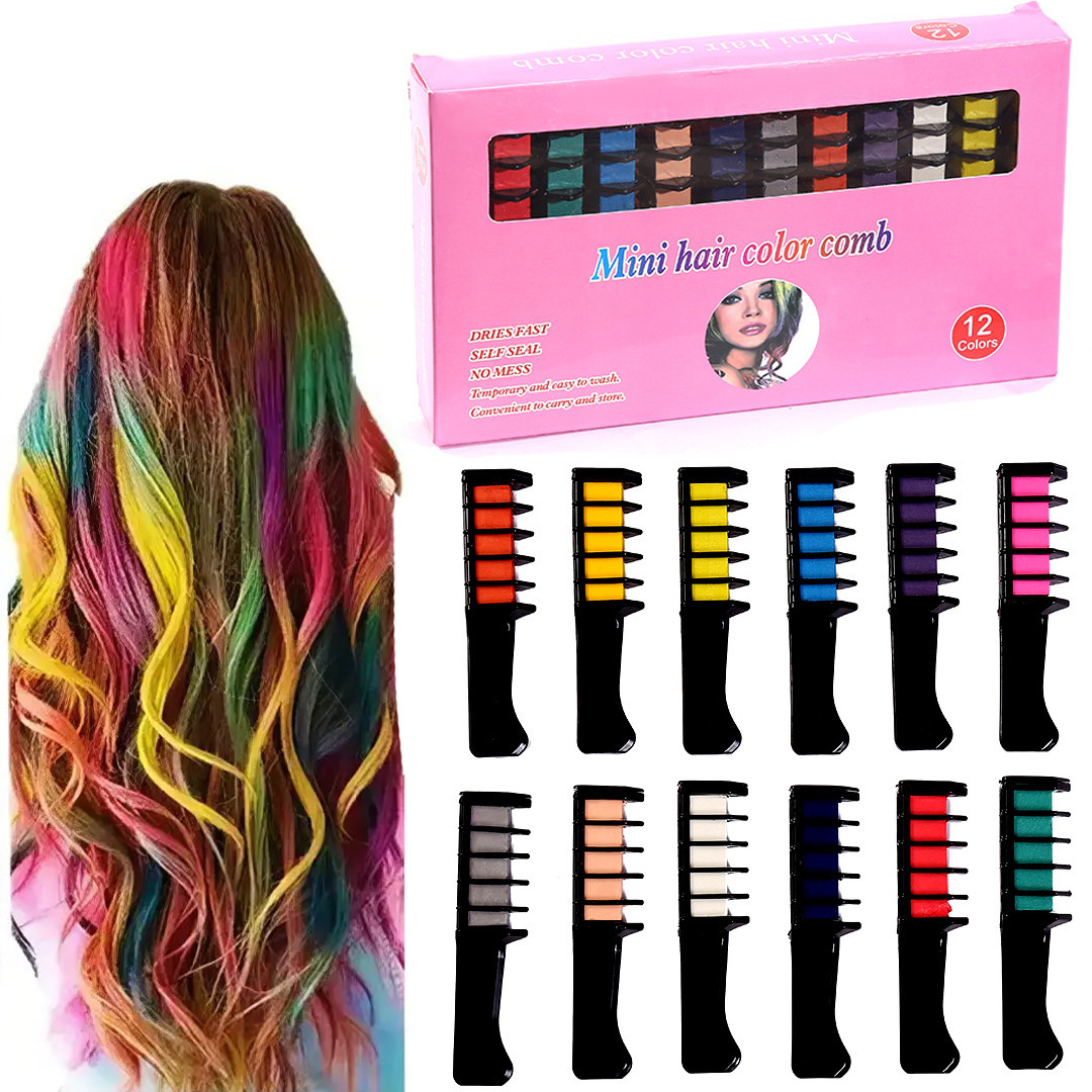 Набір крейд для фарбування волосся 12 шт Hair chalk Мілки з різнокольоровими барвниками для волосся, фото 1
