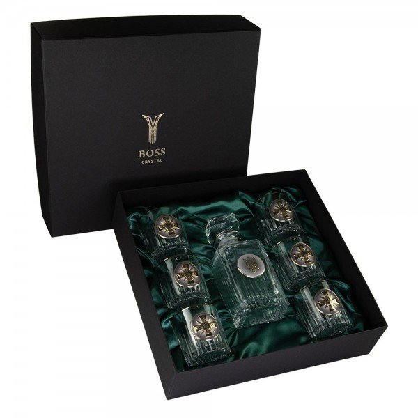 Подарунковий набір для віскі "Генштаб" графин та 6 склянок з декоративними накладками, фото 1