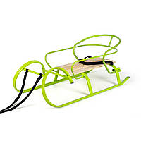 Санки «Снігір» + тяговий ремінь, спинка; до 100 кг, лак лайм, сидіння 55*23 мм, 100*46*29,5см, ТМ VITAN 7369