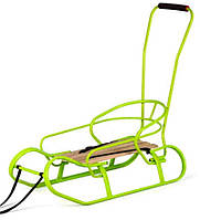 Санки «Експрес» лайм + спинка + ручка +тяговий ремінь 2 м, сидіння 55*22 см, 92*44,5*18 см, ТМ VITAN 7317