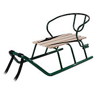 Санки «Балу» + тяговий ремінь, спинка, до 70 кг, зелений лак, неокр.планка, сидіння 55*22 см, 81*40*21см, VITAN