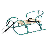 Санки «Снігір» + тяговий ремінь 2,5 м, спинка; до 60 кг, лак бірюза, 46*30*84см, ТМ VITAN 2030047