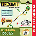Бензокоса 4-тактна Procraft T5600/S (2 штанги: розбірна та суцільна, 3 ножі + качушка з волосінню +ремінь рюкзак), фото 3