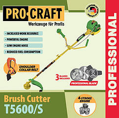 Бензокоса 4-тактна Procraft T5600/S (Розбірна штанга, 3 ножі + качушка з волосінню +ремінь рюкзак)