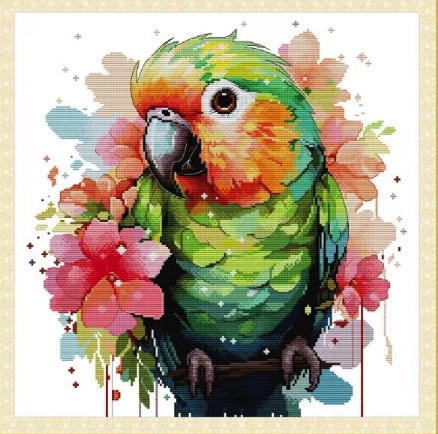 Набір для вишивання за нанесеною на канву схемою “Parrot 6”.AIDA 14CT printed , 43*43 см, фото 1