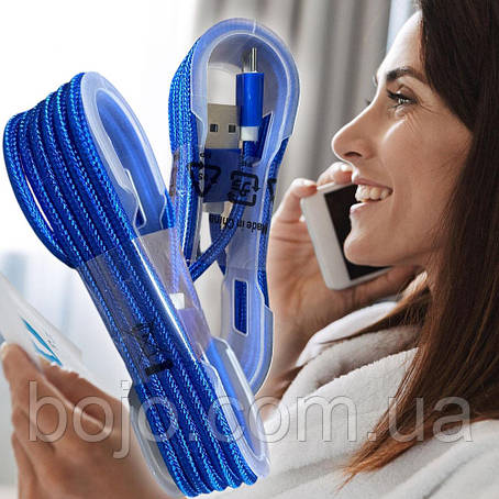 Кабель Micro-USB GOLD тканинний 1.5м, Синій (ЖЯ), фото 1