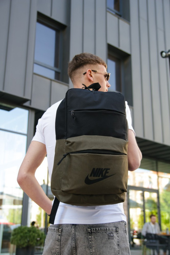 Рюкзак чорний/хакі big bag з логотипом Nike