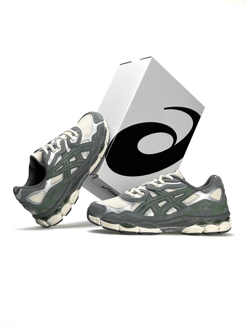 Чоловічі кросівки ASICS Gel-NYC Beige Grey Green, чоловічі кеди Асікс текстиль шкіра замша. Чоловіче взуття, фото 1