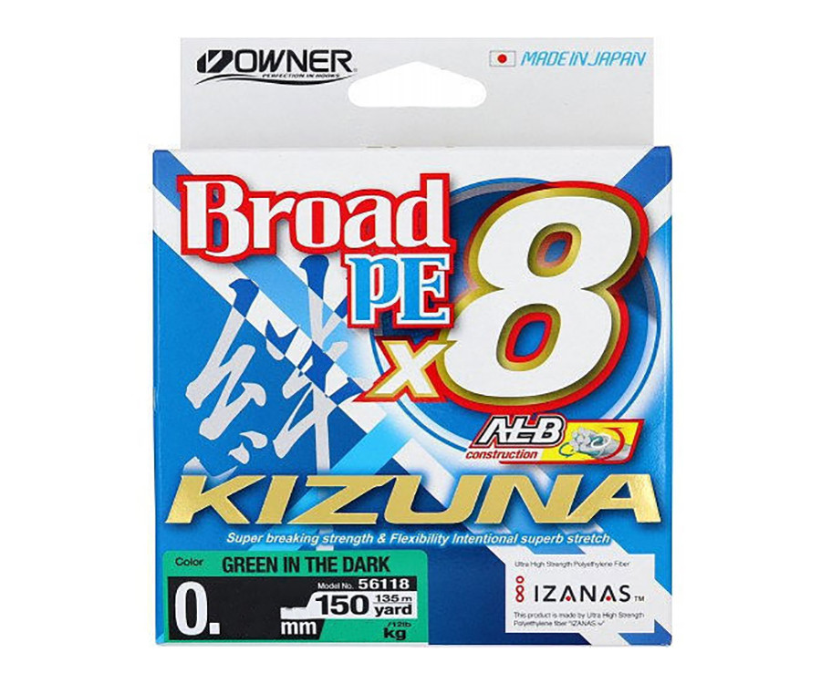 Шнур Owner Kizuna Broad PEx8 135м 0.19мм 11.9кг Green