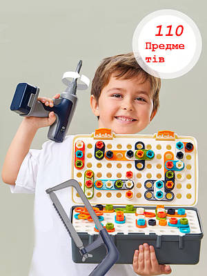 Тематична дитяча 3D мозаїка конструктор ігрова панель 110 деталей шуруповерт викрутка Розвиваюча іграшка