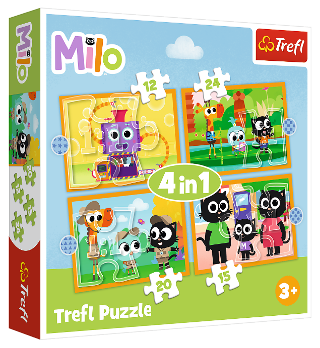 Пазли 4 в 1 Зустрічайте Майло та його друзів. Milo (12,24,20,15 ел.) 34654 (Trefl)