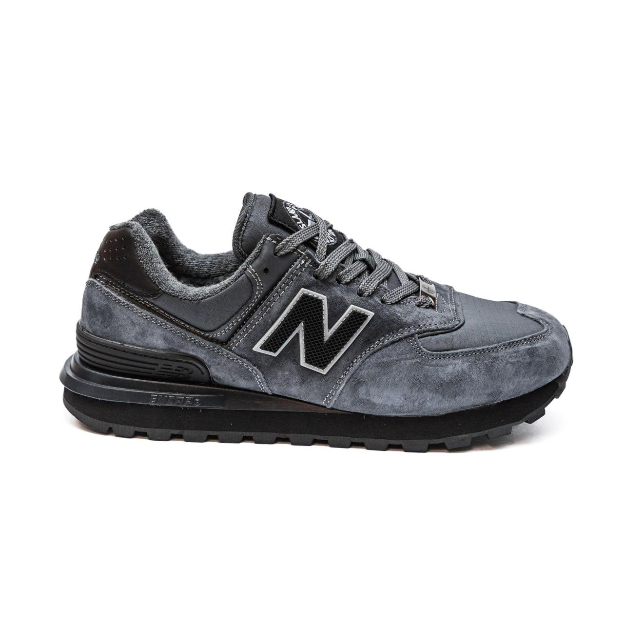 Кросівки чоловічі сірі зимові New Balance 574 Stone Island Grey Black Winter Fur (19285), фото 1