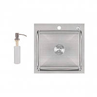 Кухонная мойка серая LIDZ Handmade Brush 3/1 стальная интегрированная / Раковина квадратная с дозатором