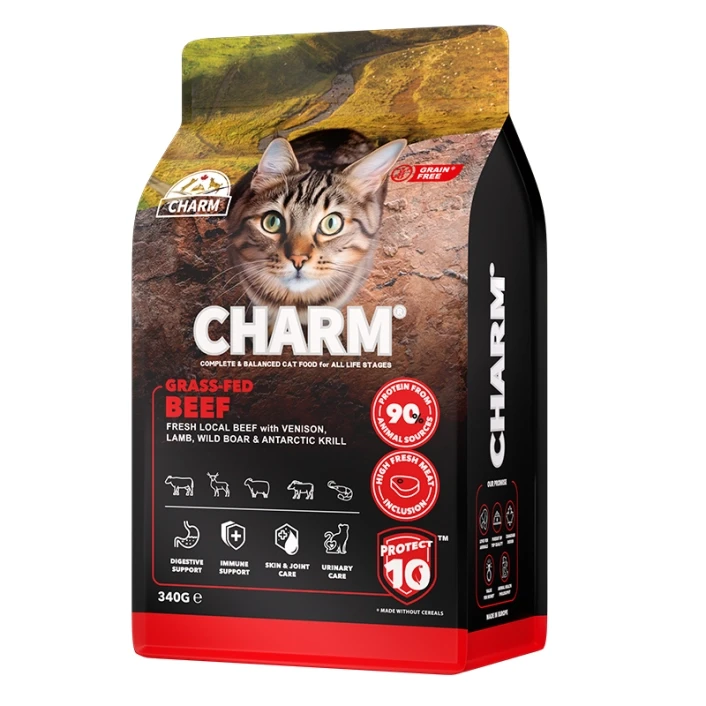 Сухий беззерновий холістик корм для котів Charm Grass-Fed Beef з яловичини відгодованої на траві 340г 1001461, фото 1