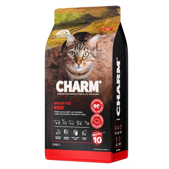 Сухий беззерновий холістик корм для котів Charm Grass-Fed Beef з яловичини відгодованої на траві 2кг (1001485), фото 1