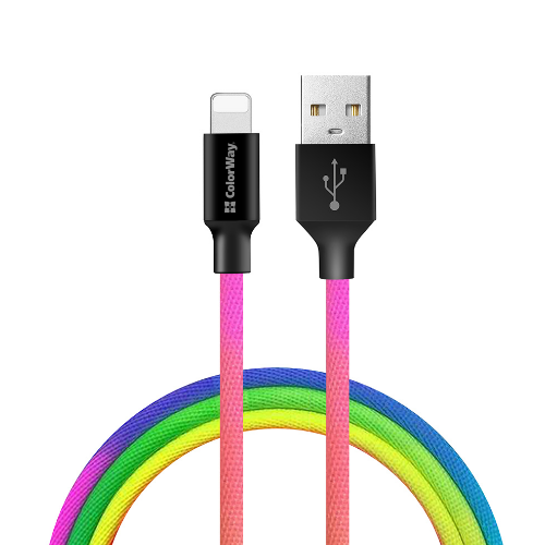 Кабель USB Lightning ColorWay CW-CBUL016-MC 2,4A 1м різнокольоровий, фото 1