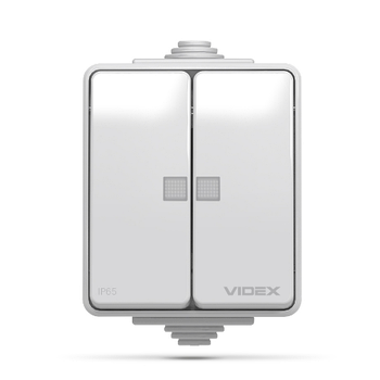 BINERA сірий Вимикач зовнішній 2кл IP65 з підсвічуванням Videx