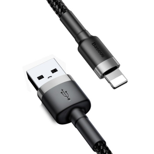 Кабель USB Lightning BASEUS CALKLF-BG1 Cafule 2,4A 1м сірий/чорний, фото 1