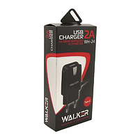 Зарядний пристрій мережевий USB + кабель Type-C 2,0A чорний WALKER WH-24, фото 3
