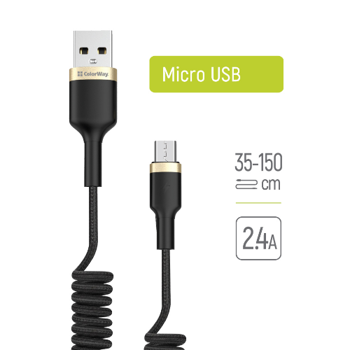 Кабель USB MicroUSB ColorWay CW-CBUM051-BK 2,4A 0,35-1,5м чорний, фото 1